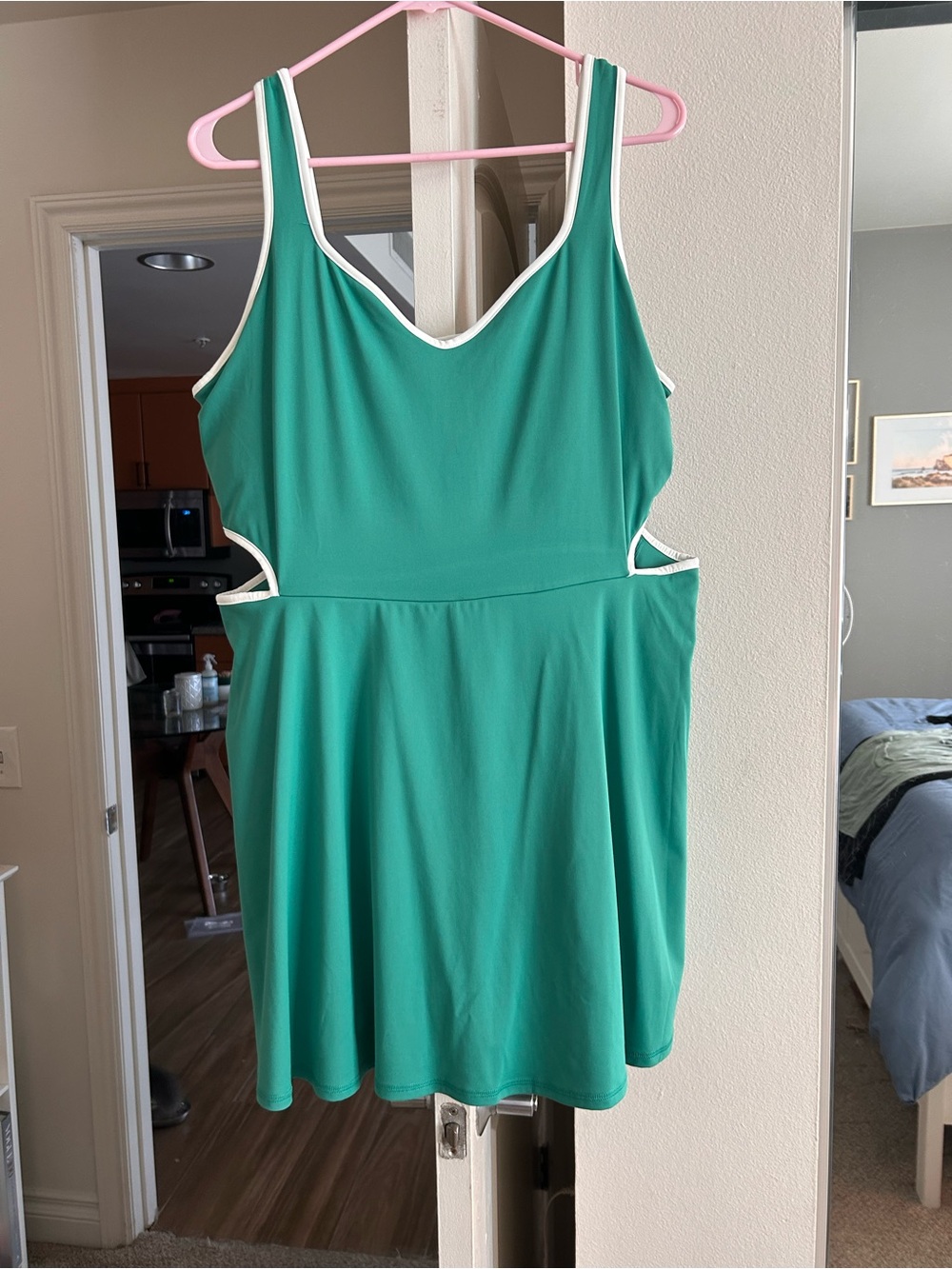 Old Navy Emerald Green athleisure Cutout Skater Dress with White Trim